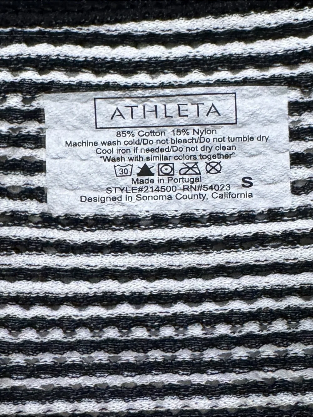 Athleta Black and White Striped Open-Knit Long Sleeve Top – Size Small